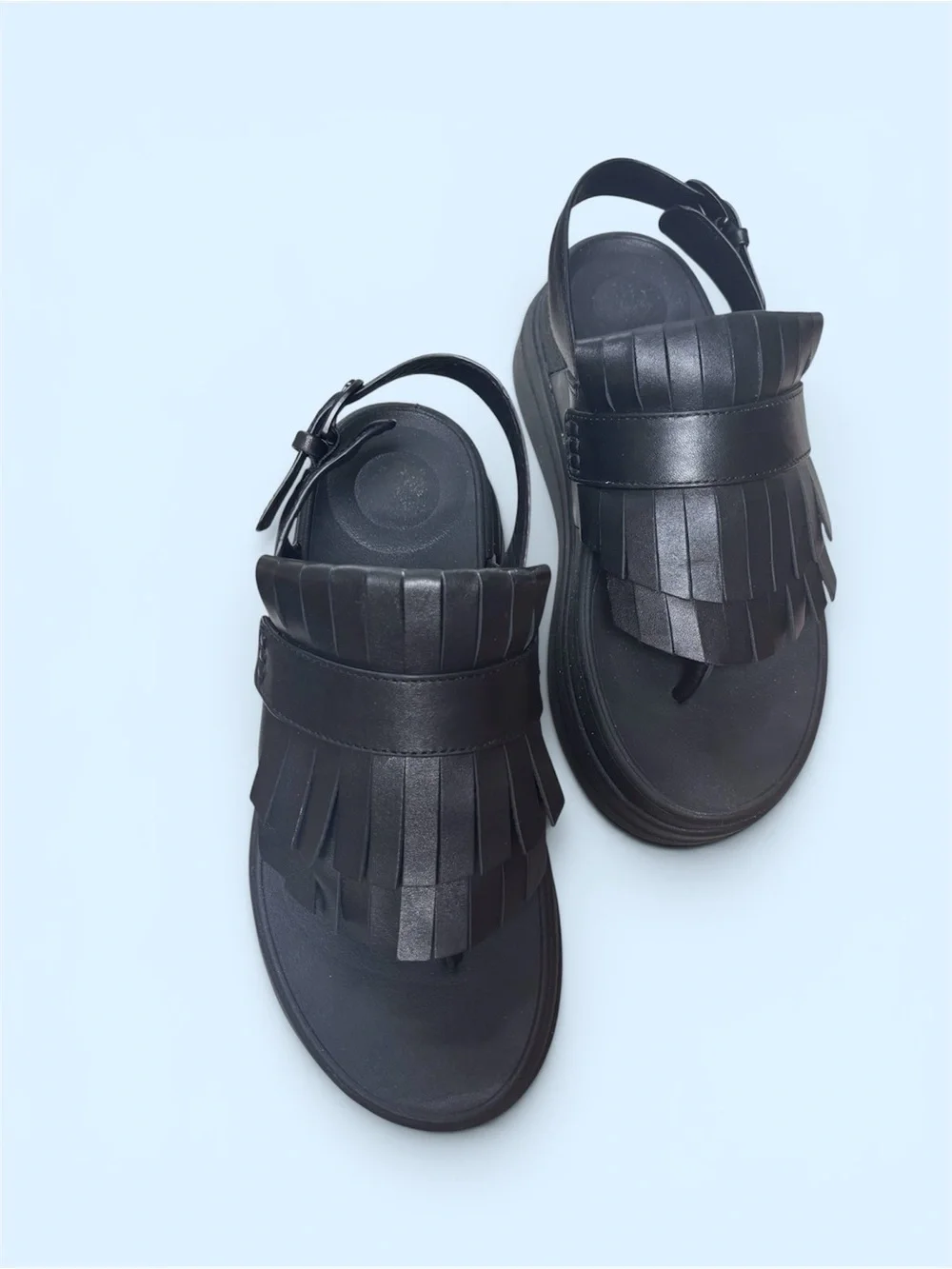Fitflop Black Leather Fringe Slingback Sandals with Buckle